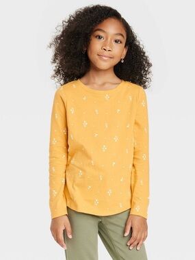 ⭐️ Cat & Jack Mustard Yellow Floral Long Sleeve Shirt Size XL (14/16)